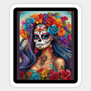 Floral Splendor in Sugar Skull Makeup: Honoring Dia de los Muertos Sticker